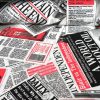 NEWS, angol újság mintás lakástextil, dekorvászon, piros-fekete